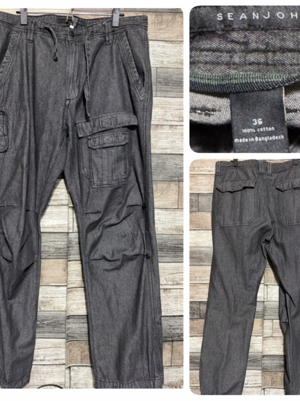 Sean John Denim Cargo Jogger Jeans Men’s 36 Black Y2K Streetwear (Inseam 32)